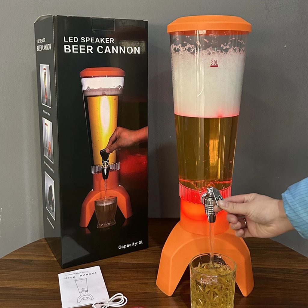 Distributeur de boissons lumineux rechargeable avec woofer intégré