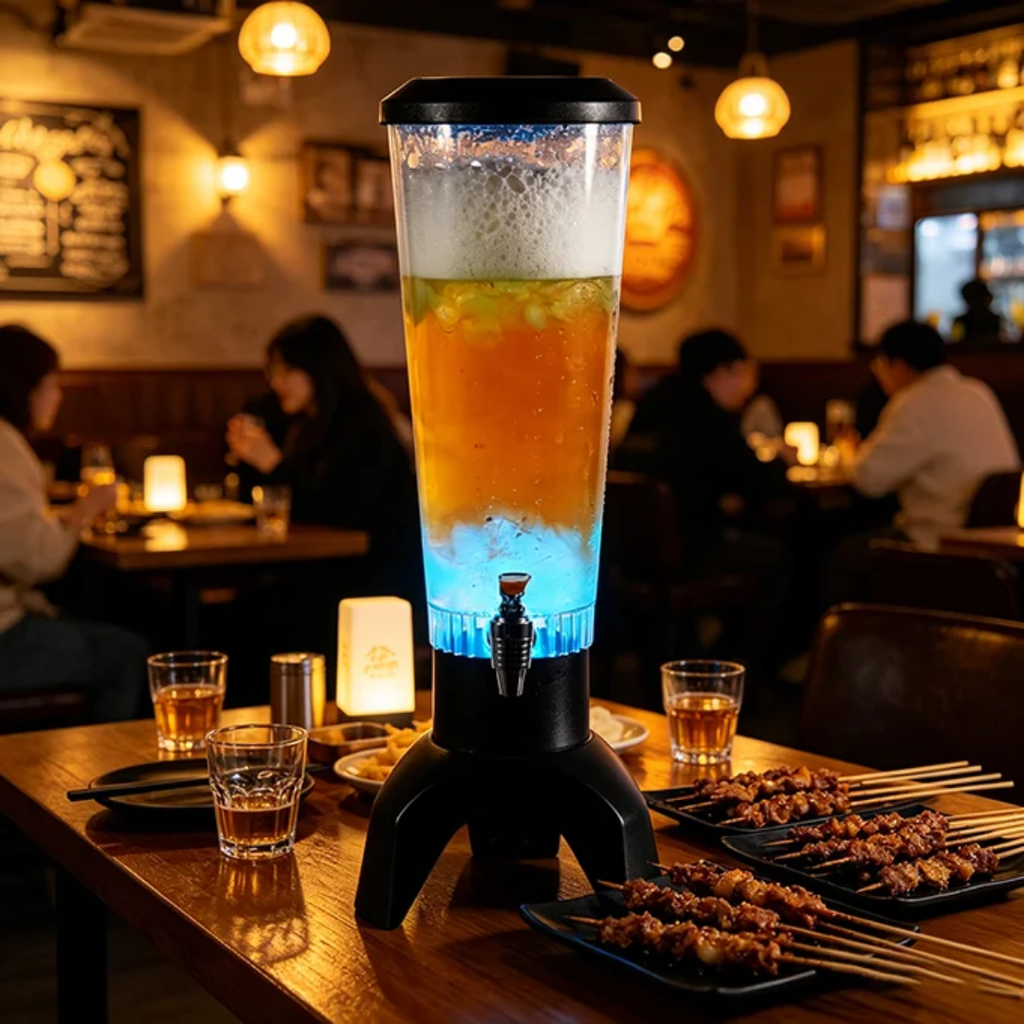 Distributeur de boissons lumineux rechargeable avec woofer intégré