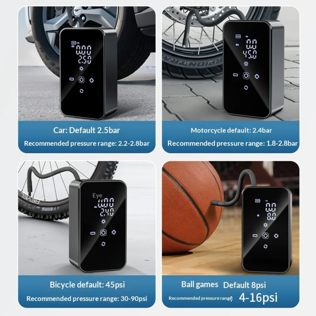 Compresseur d'air électrique numérique rechargeable avec Power bank et lampe torche
