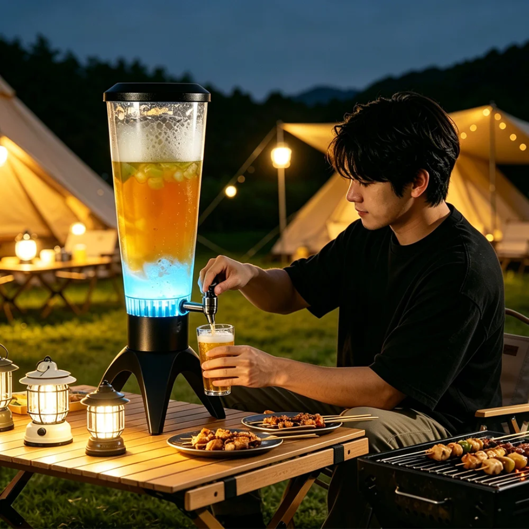 Distributeur de boissons lumineux rechargeable avec woofer intégré