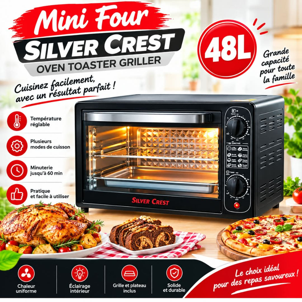 🔥 MINI FOUR SILVER CREST 48L — CUISINEZ COMME UN CHEF ! 🔥